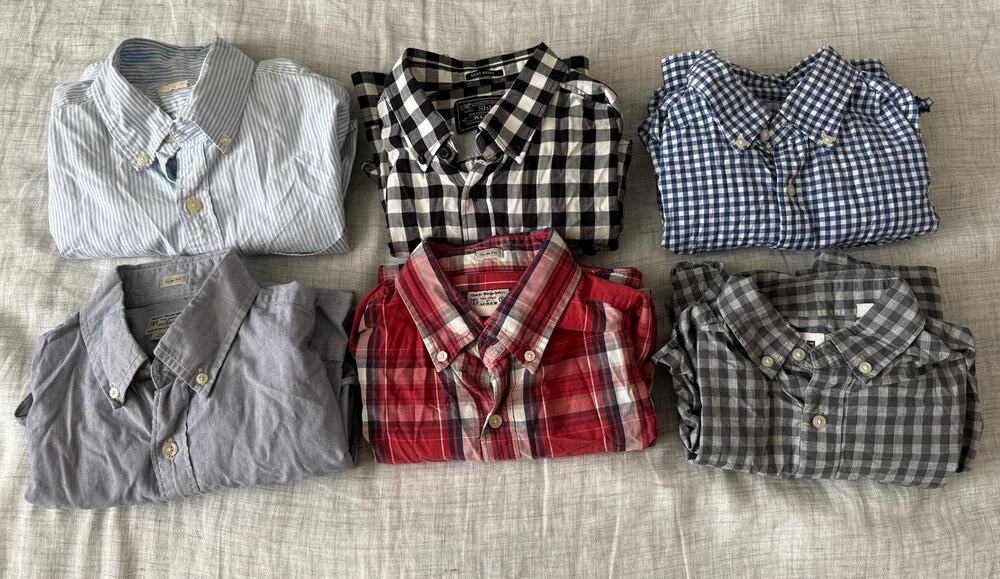 Lot of 6 Mens Size Small Dress Shirts (3x J Crew 2x Uniqlo Alcott) Striped Plaid
